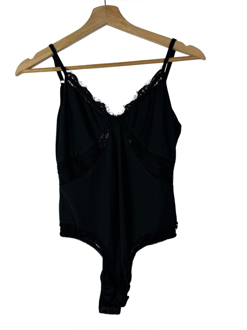 Forever 21 Black Lace Trim One Piece Bodysuit S